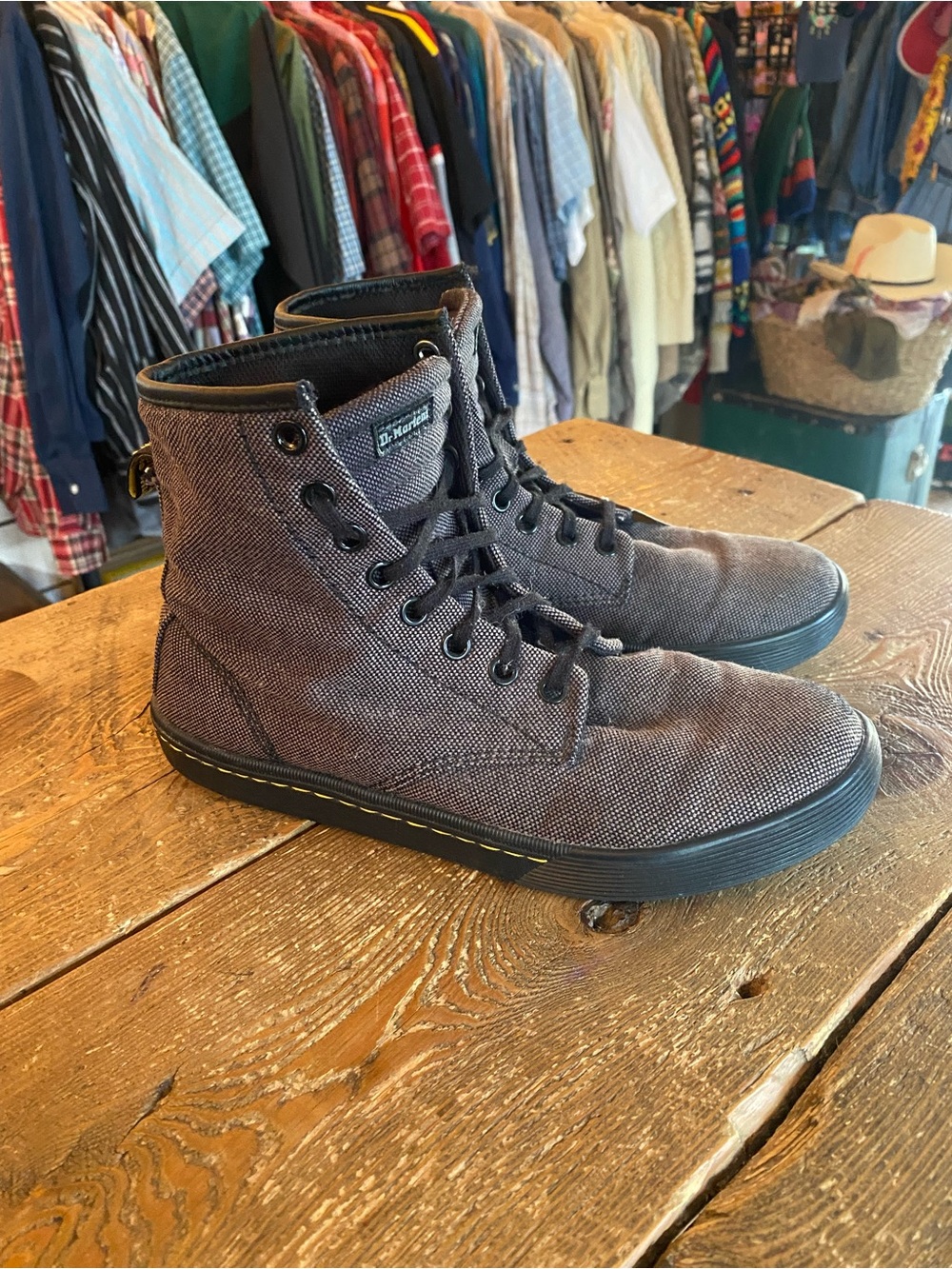 Dr. Martens Men's Gray Canvas High-Top Boots